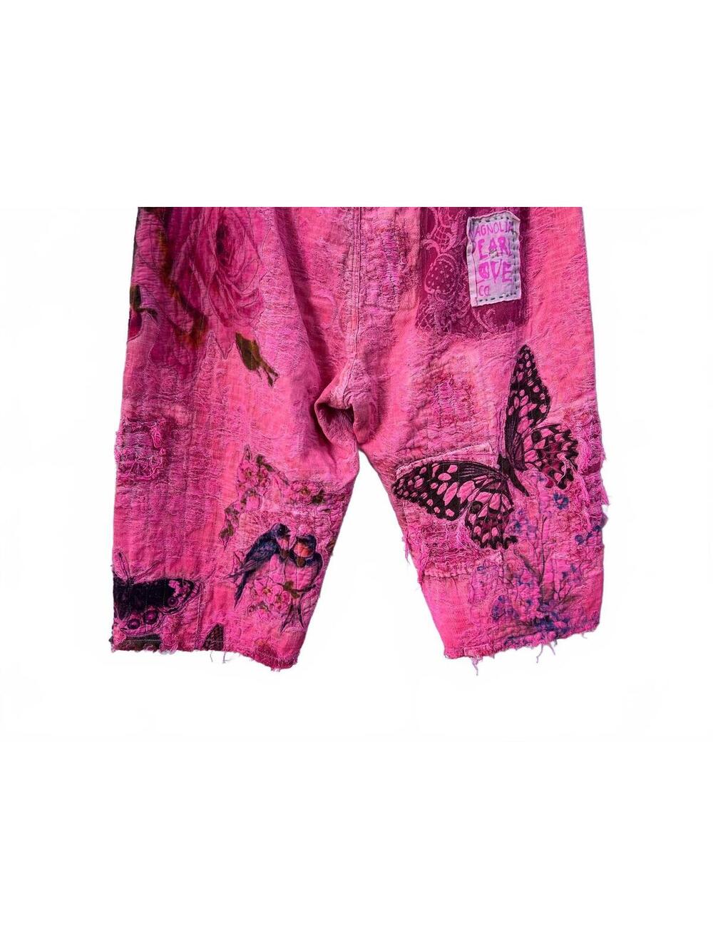 Magnolia Pearl Love Supply Co Pink Floral Butterfly Miner Print Distress Shorts - Picture 7 of 7